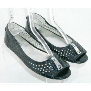 Michael Kors Moxley black patent leather laser cut zip peep toe flats 9.5M